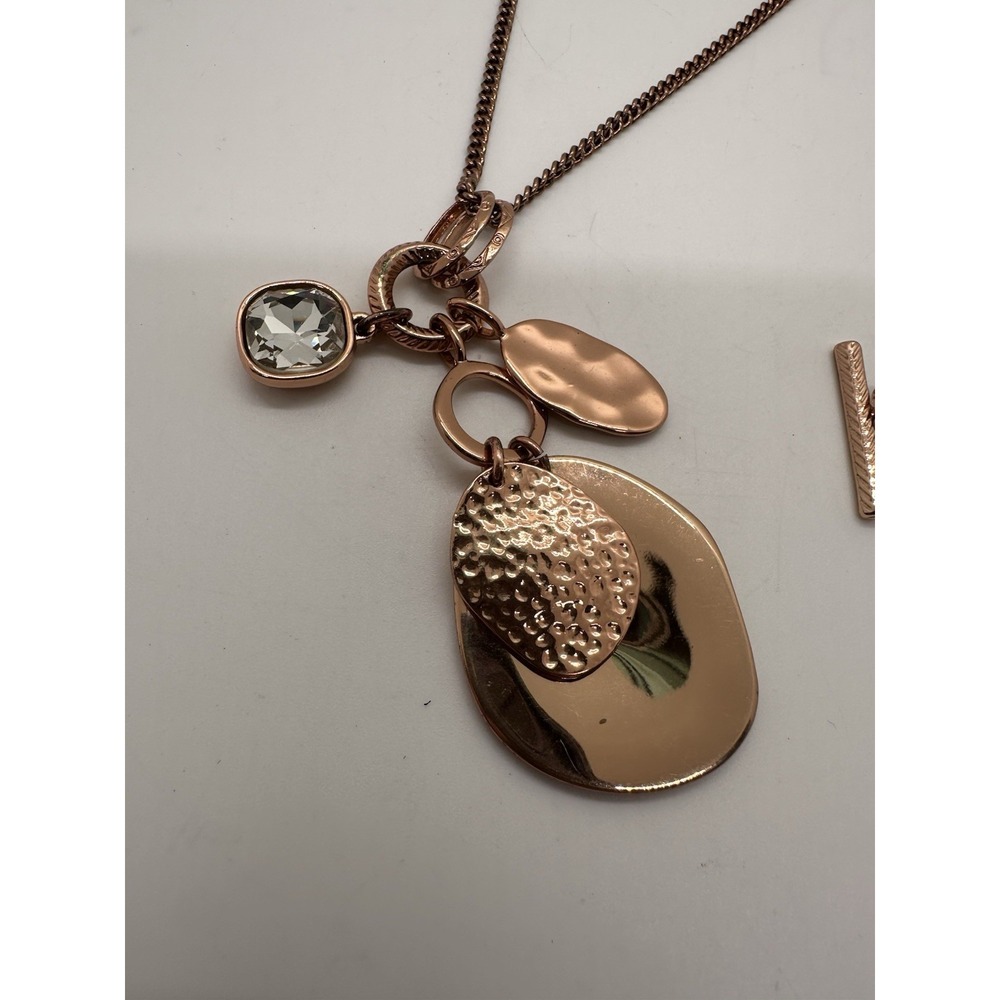 Premier Designs Dangle Multi Charm Copper & Rhinestone‎ Pendant Necklace 16"+ - Picture 2 of 10